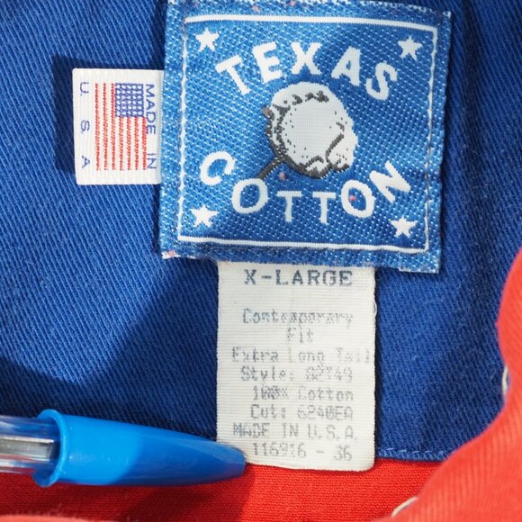 Texas Cotton Shirt Mens Extra Large Red USA Long Tail Cowboy Western Ranch Rodeo - Picture 3 of 8